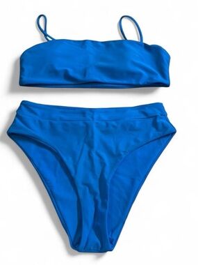 Women’s Blue High-Waist Bikini Set - Classic Bandeau Top